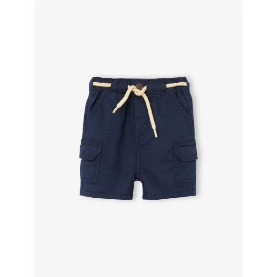 Short en lin et coton bébé bleu nuit
