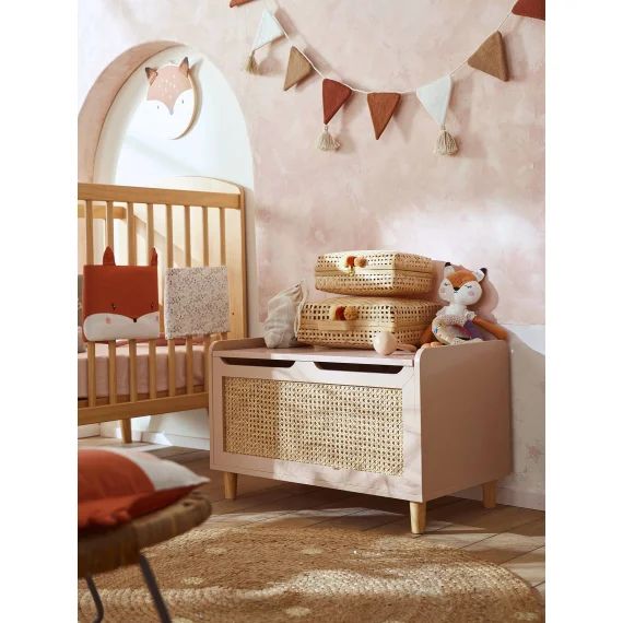 Coffre à jouets cannage LIGNE POÉSIE rose