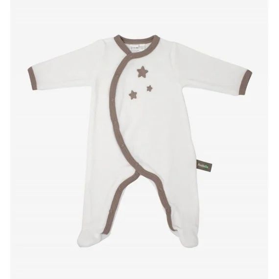 Pyjama Bébé Coton Bio Blanc Motifs Étoiles Beige