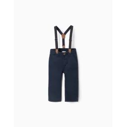 Pantalon En Sergé Avec Bretelles Amovibles Bleu Foncé