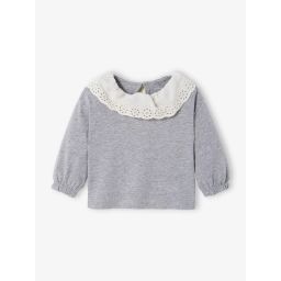 T-shirt avec col en broderie anglaise bébé gris chiné