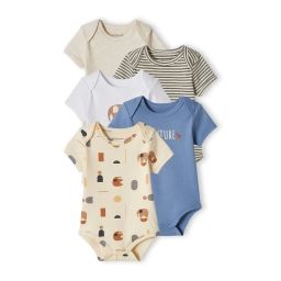 Lot de 5 bodies éléphant bébé manches courtes écru