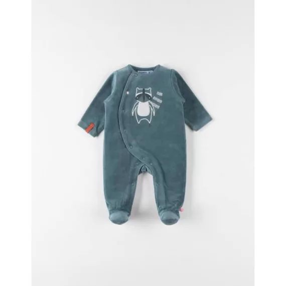 Pyjama 1 pièce raton laveur en velours vert