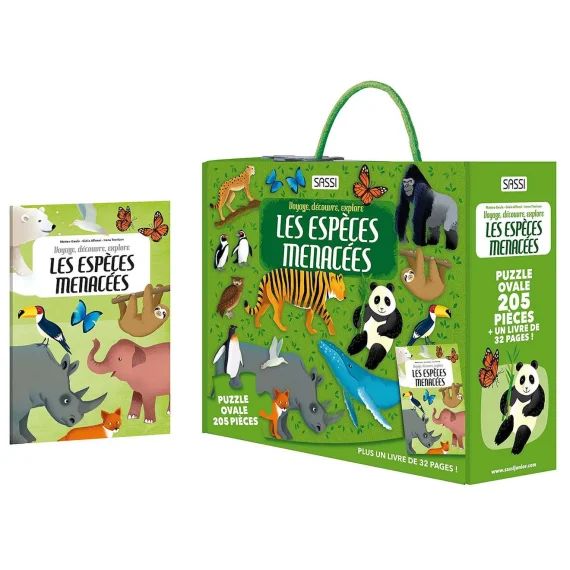 Puzzle & Livre – Voyagez Découvrez Explorez Les Espèces Menacées Vert