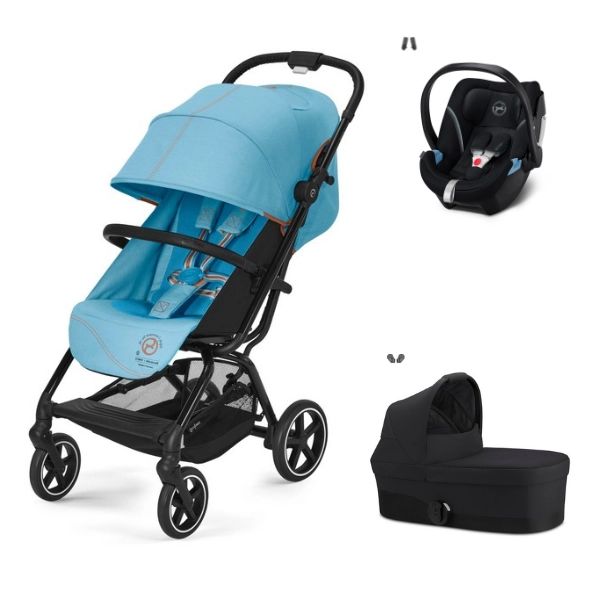 Poussette Cybex Eezy S PLUS 2 – Beach Blue + Nacelle – Moon Black + Coque Auto Aton 5 – Deep Black