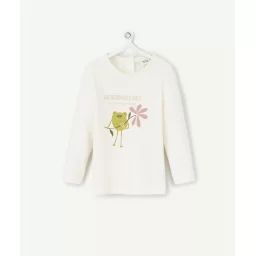 T-shirt bébé fille en coton bio écru motif grenouille –  – Soldes