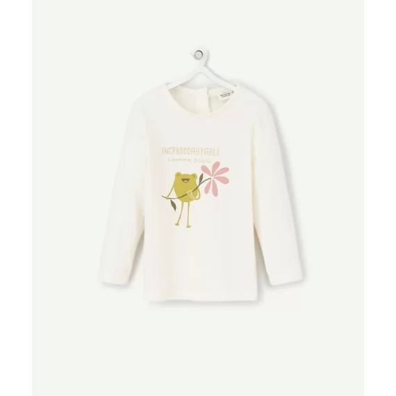 T-shirt bébé fille en coton bio écru motif grenouille –  – Soldes