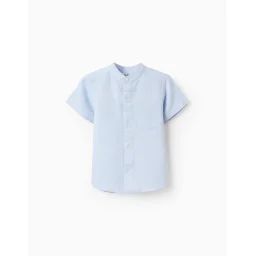 Chemise Avec Col Mao Et Poche Bleu Clair