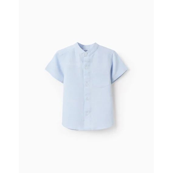 Chemise Avec Col Mao Et Poche Bleu Clair