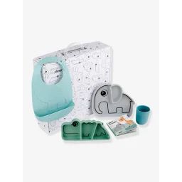 Coffret repas 4 pièces DONE BY DEER Goodie Box Stick&Stay en silicone bleu/gris/vert