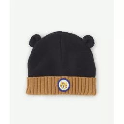 Bonnet bébé garçon en tricot bleu marine avec patch –  – Soldes