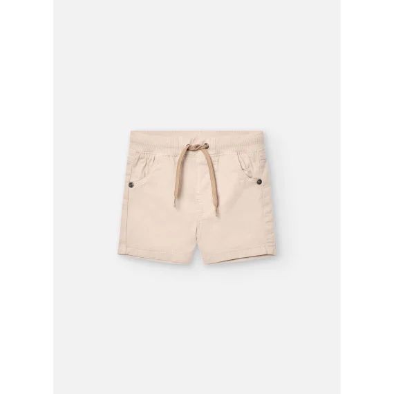 Bermuda Uni En Coton Avec Cordon De Serrage Beige