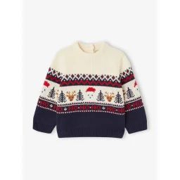 Pull jacquard de Noël bébé capsule famille marine