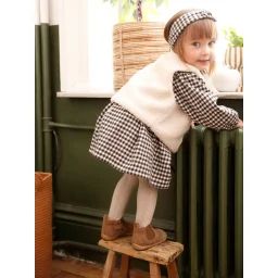 Ensemble 3 pièces bébé robe vichy + gilet + bandeau carreaux noir