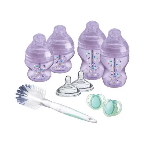 Tommee Tippee Kit Naissance Biberons Anti-Colique Avancé – Tétine valve Anti-Colique débit lent – 150 et 260 ml – Violet violet