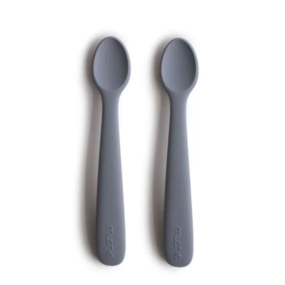 Lot De 2 Cuillères Bébé Silicone Gris – Apprentissage Repas – Mushie Gris