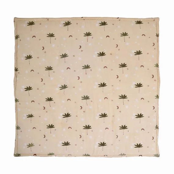 Tapis De Repos Bébé Coton Imprimé Petits Palmiers Jaipury Crème Brûlée