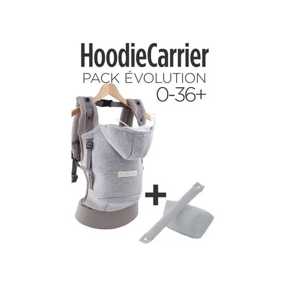 Porte bébé HoodieCarrier gris + booster réhausseur et cale-tête