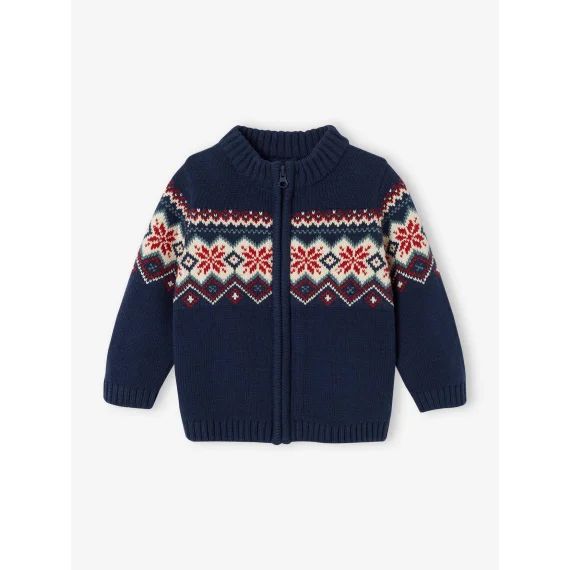Gilet jacquard zippé bébé marine