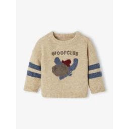 Pull bébé en tricot avec motif jacquard beige chiné