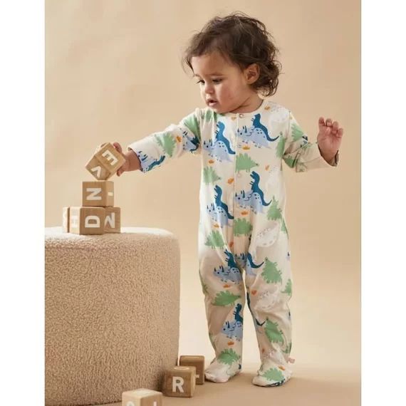 Pyjama 1 Pièce Imprimé Dino En Jersey Bleu