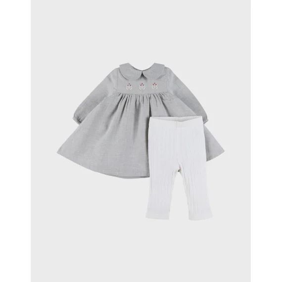 Ensemble Robe Et Legging En Coton Avec Broderie Florale Blanc