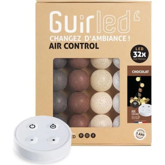 Guirlande lumineuse boules coton LED USB – Télécommandée -Veilleuse bébé 2h –  4 intensités – 32 boules 3,2m – Chocolat marron