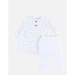 Ensemble robe et legging en jersey côtelé imprimé végétal beige