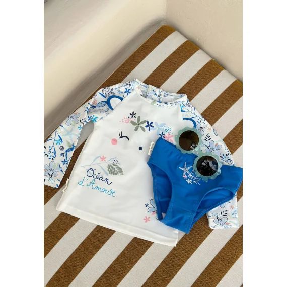 Maillot De Bain Bébé 2 Pièces T-shirt De Protection Uv & Culotte Océan D&rsquo;amour Bleu