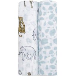 Lot de 2 maxi langes en coton Jungle (120 x 120 cm)