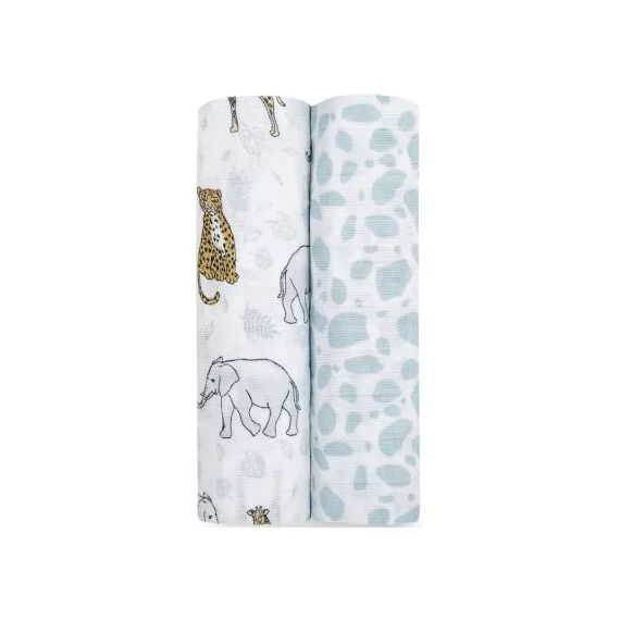 Lot de 2 maxi langes en coton Jungle (120 x 120 cm)