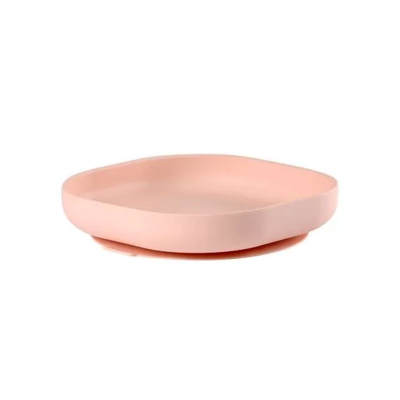 Assiette en silicone à rebords et ventouse rose