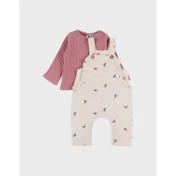 Ensemble Salopette Et T-shirt En Coton Avec Motif Floral Rose