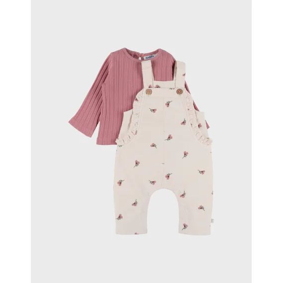 Ensemble Salopette Et T-shirt En Coton Avec Motif Floral Rose