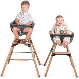Chaise haute en bois naturel Evolu 2 gris