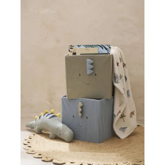 Lot de 2 bacs de rangement dino Minisaurus en velours côtelé vert sauge