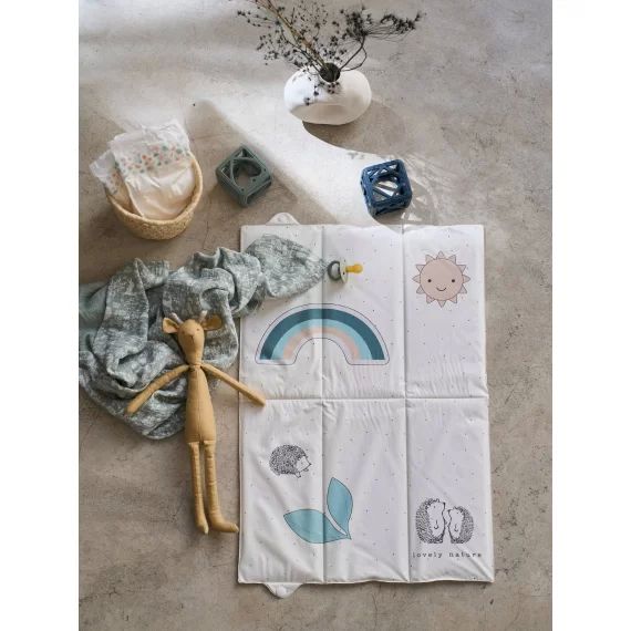 Tapis à langer de voyage LOVELY NATURE blanc imprimé