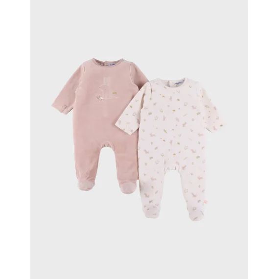 Lot De 2 Pyjamas Bébé En Velours Doux Rose