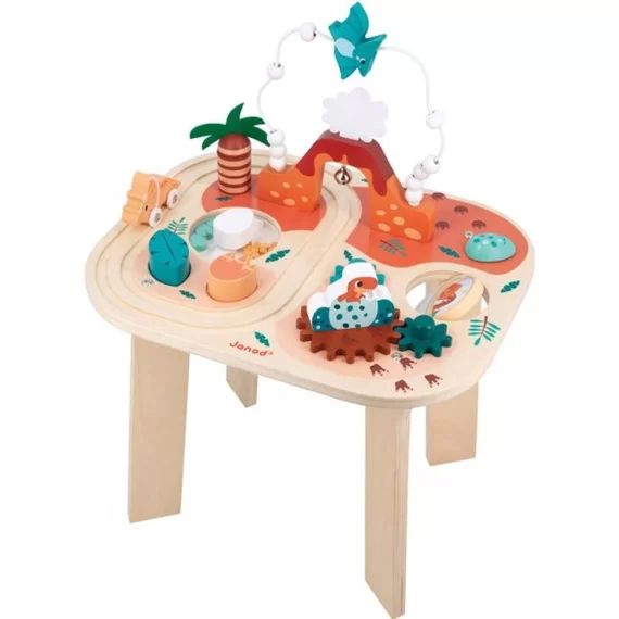 Table d&rsquo;Activités Dino JANOD – 8 Activités – Jouet d&rsquo;Eveil Bébé En Bois FSCTM – Dès 12 Mois marron