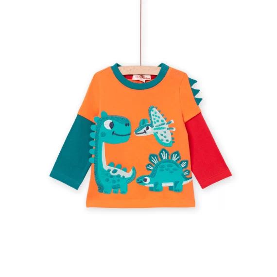 T-shirt Manches Longues À Animation Dinosaure Multitechniques – Orange