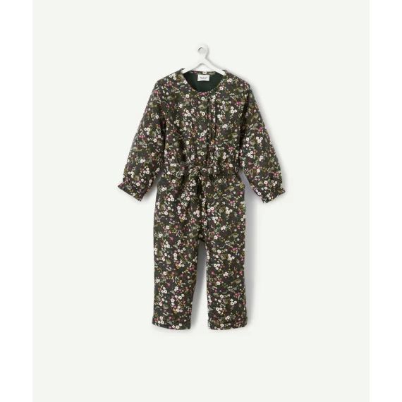 Combinaison bébé fille en coton vert foncé et imprimé fleuri