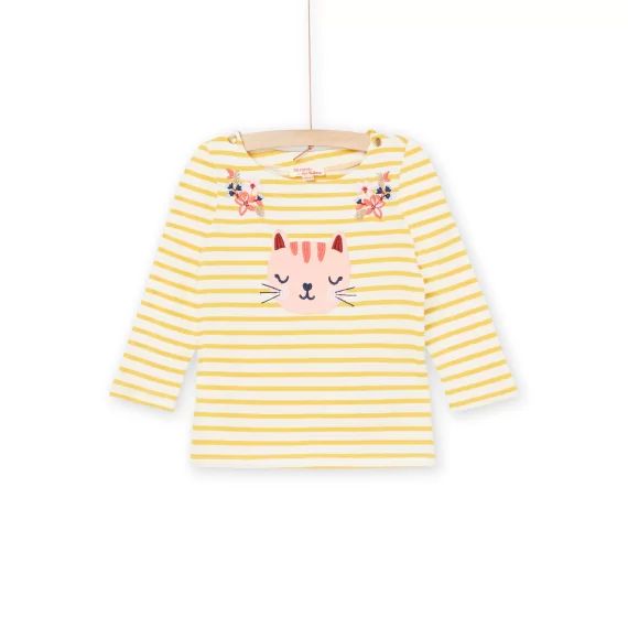T-shirt À Rayures Et Animation Multi-techniques – Ecru