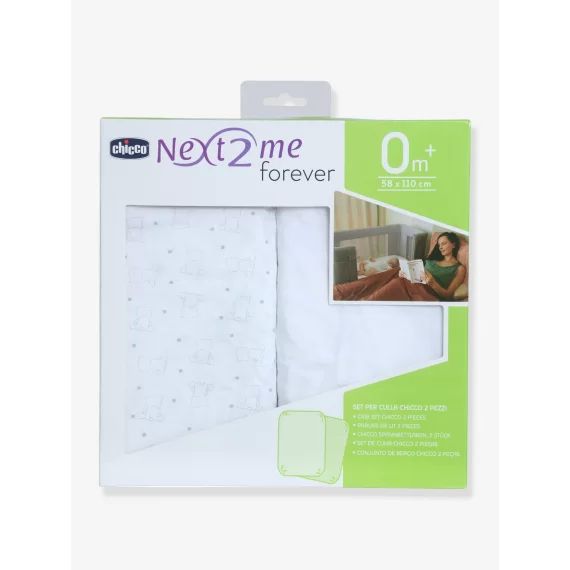 Lot de 2 draps-housses pour berceau évolutif CHICCO Next2Me Forever blanc imprimé