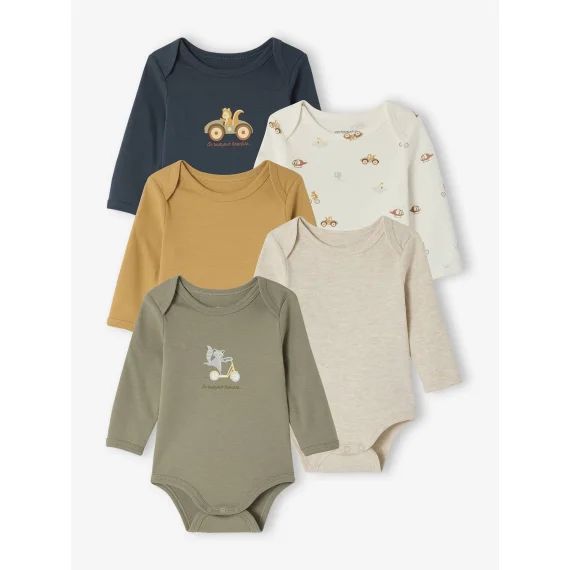 Lot de 5 bodies naissance avec ouverture américaine kaki