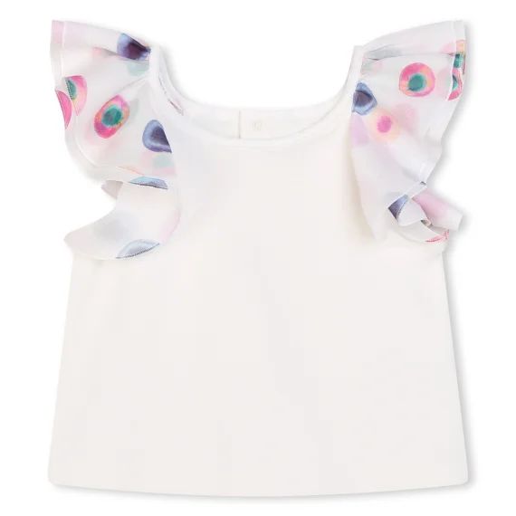 T-shirt à volants et broderie Fille Blanc