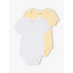Lot de 2 bodies naissance manches courtes en maille pointelle jaune pâle