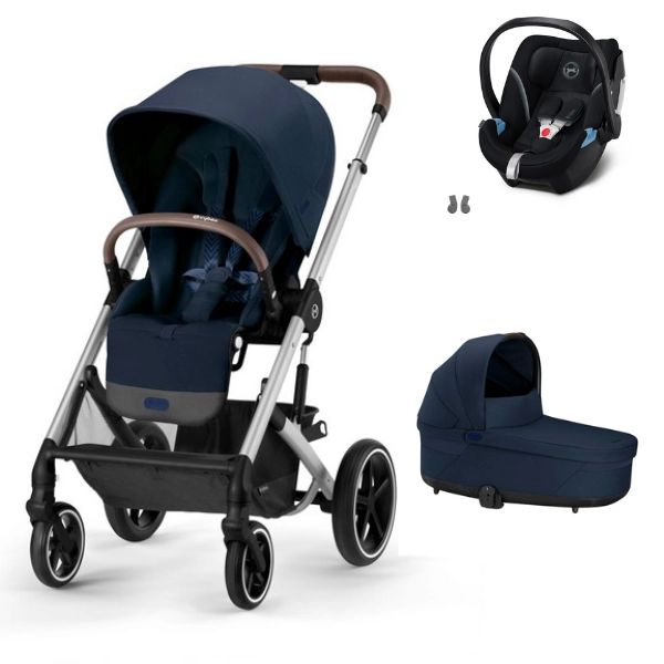 Poussette Cybex Balios S Lux – Châssis Silver + Nacelle – Ocean Blue + Coque Auto Aton 5 – Deep Black (2023)