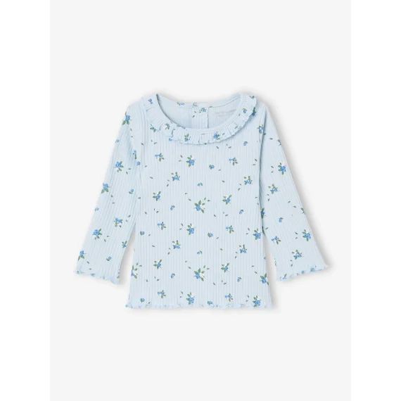 T-shirt en maille côtelée bébé manches longues bleu ciel