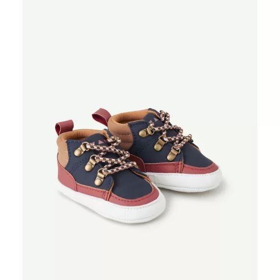 La paire de chaussons bébé garçon bleu terracotta et marron