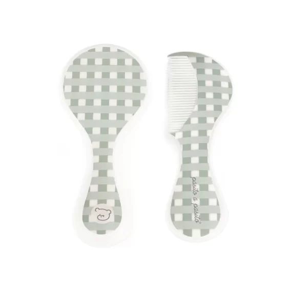 Brosse et peigne carrés Vichy vert